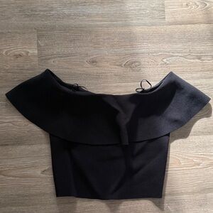 Babaton Knit Black Off-Shoulder Crop Top